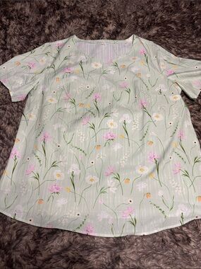 Mint Green Floral Short Sleeve Tunic Top